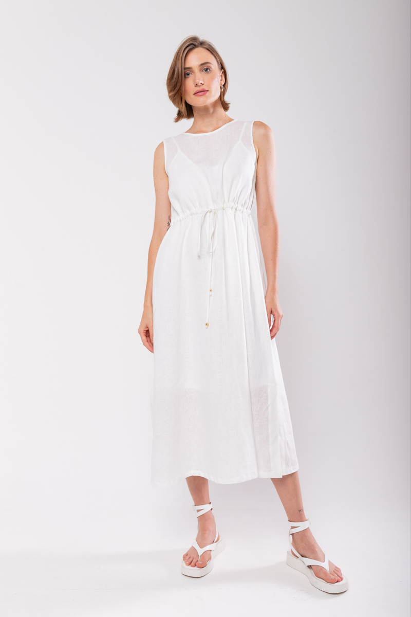 Hidrogênio - VESTIDO REGATA MIDI DE LINHO 100% OFF WHITE - 19872