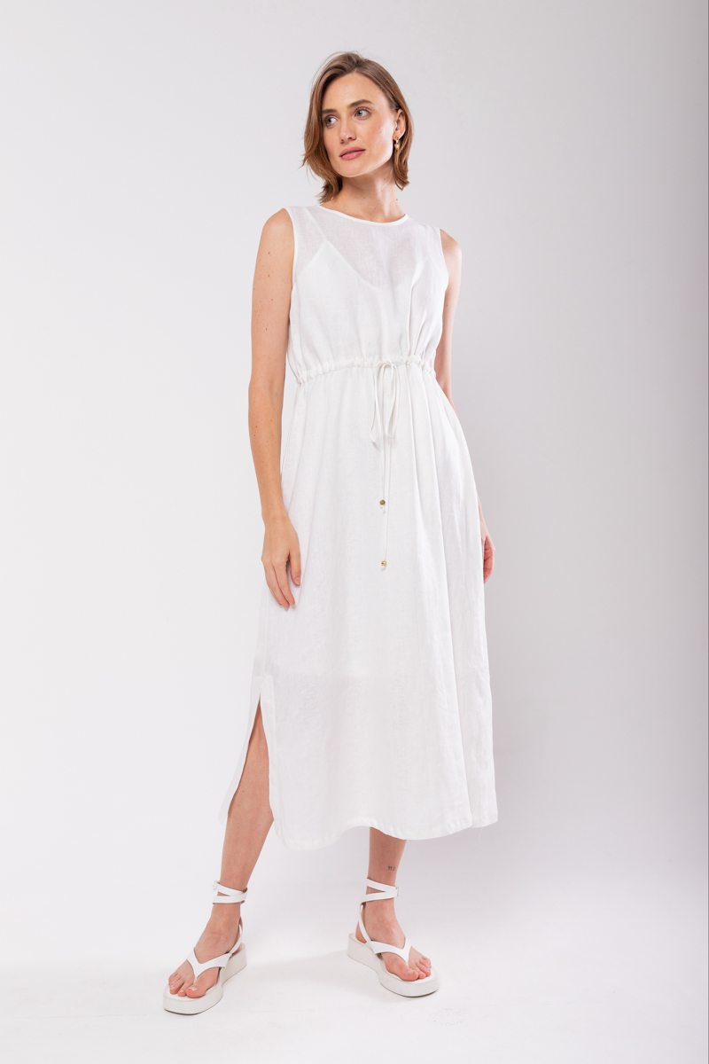 Hidrogênio - VESTIDO REGATA MIDI DE LINHO 100% OFF WHITE - 19872