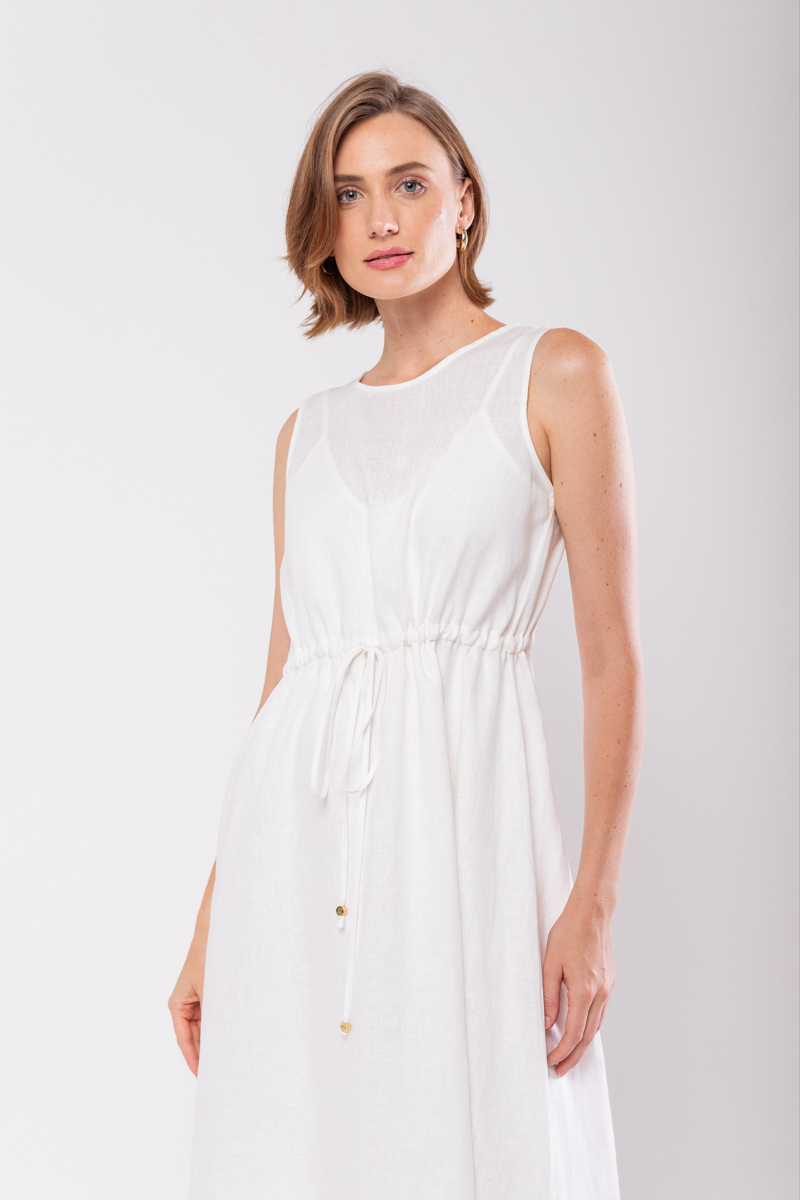 Hidrogênio - VESTIDO REGATA MIDI DE LINHO 100% OFF WHITE - 19872