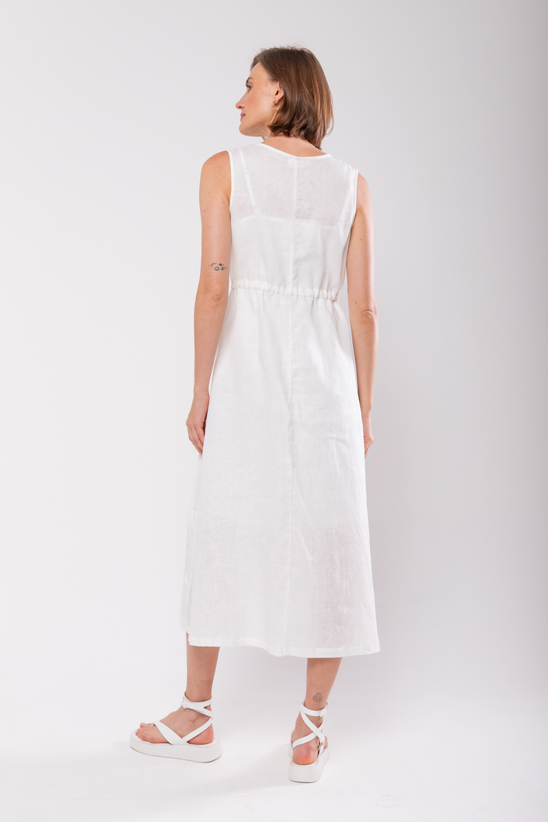 Hidrogênio - VESTIDO REGATA MIDI DE LINHO 100% OFF WHITE - 19872