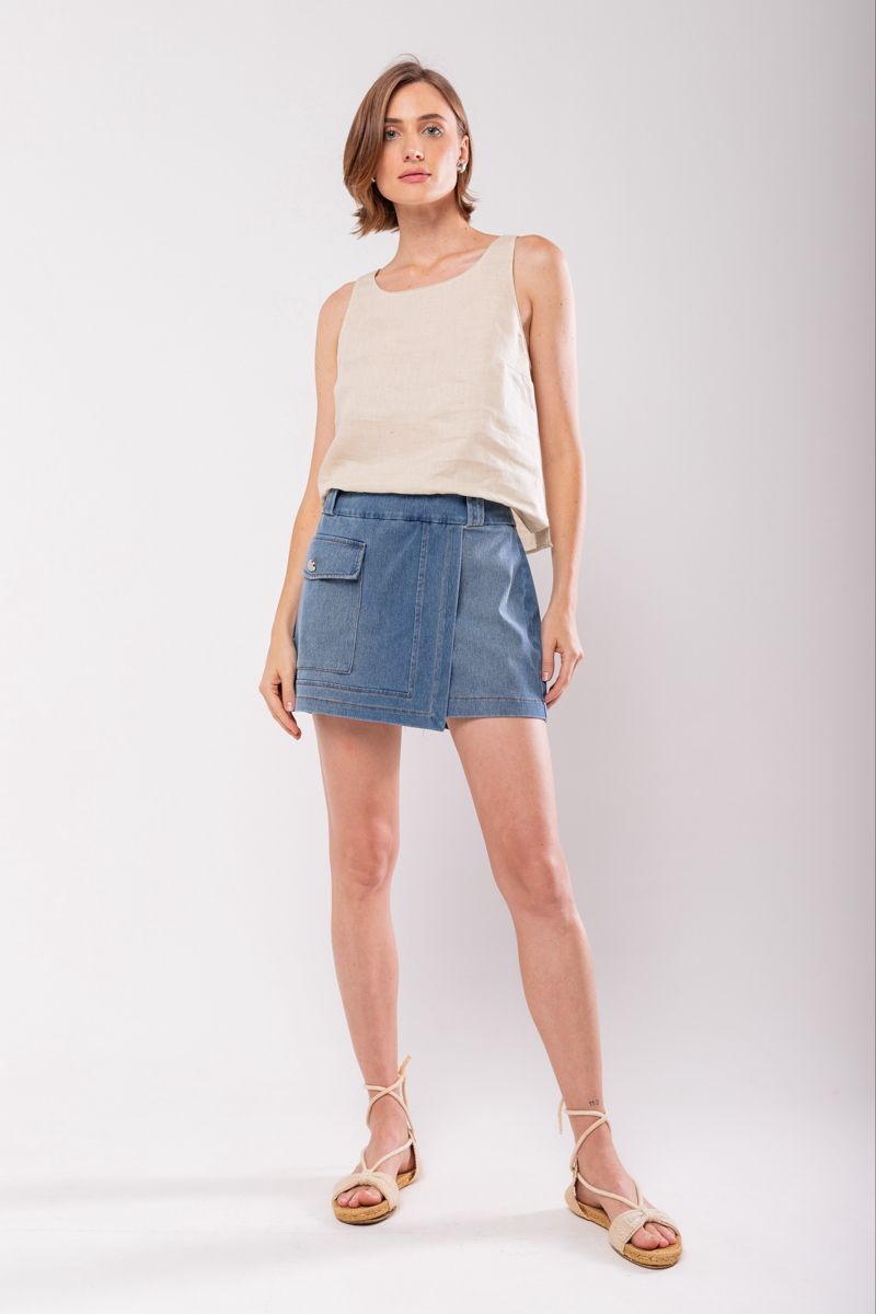 Hidrogênio - DENIM MESH SKIRT SHORTS - 19834