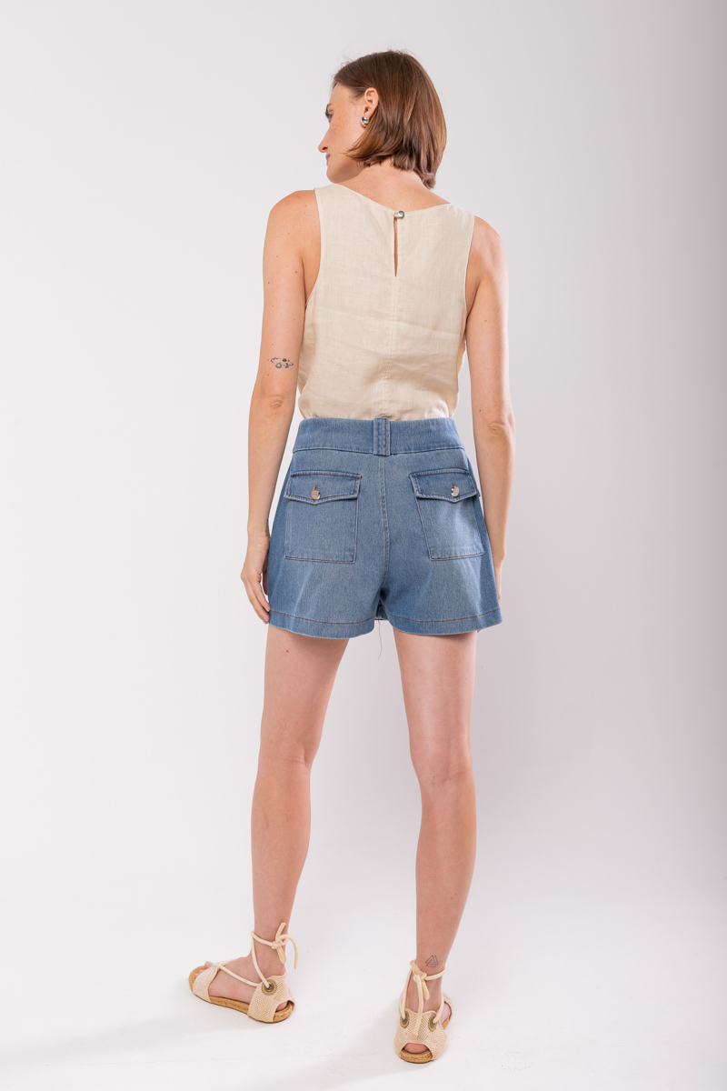 Hidrogênio - DENIM MESH SKIRT SHORTS - 19834