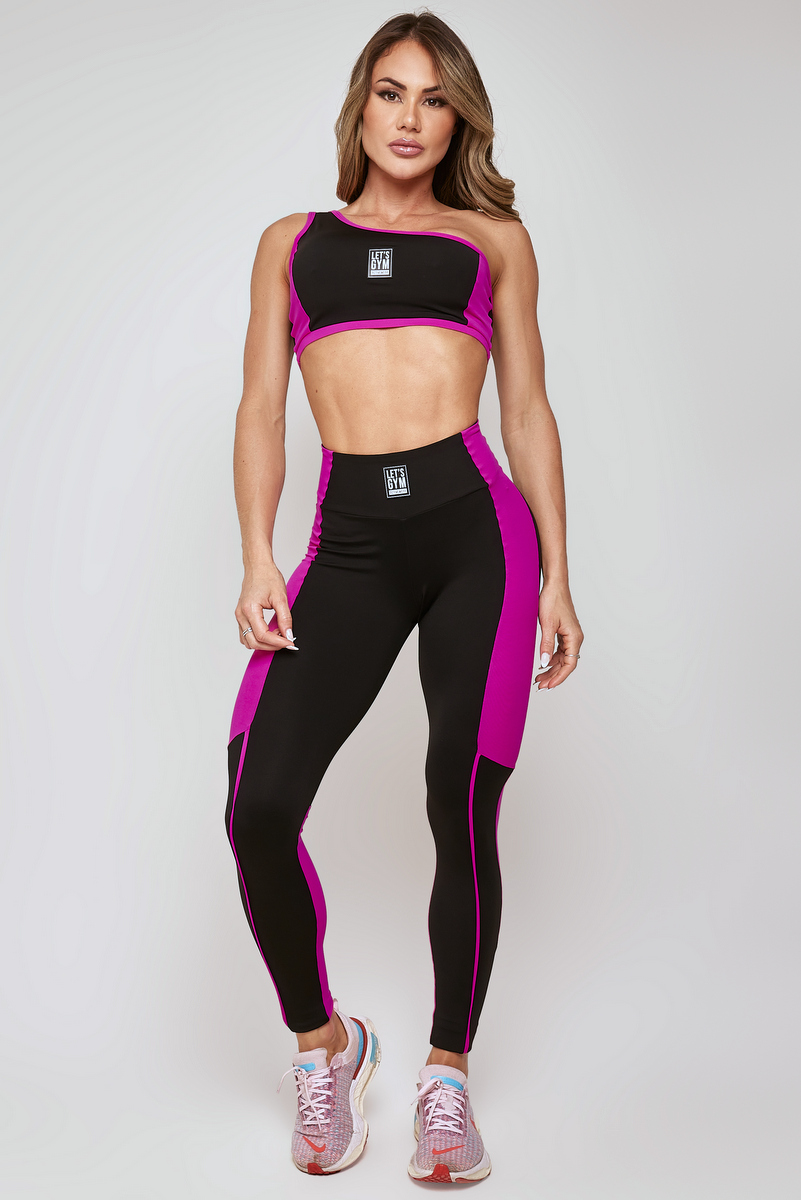 Lets Gym - Black and Pink Pink Upside Legging - 2201PTRP