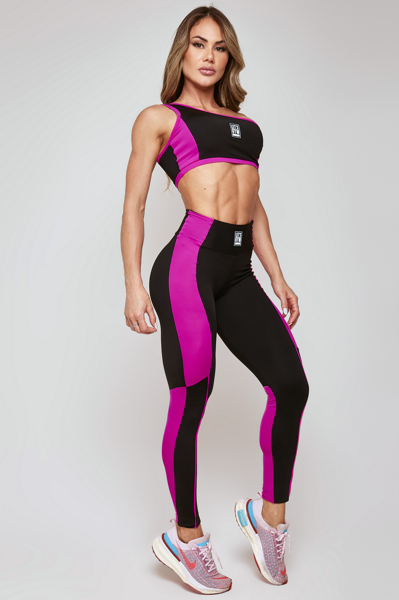 Lets Gym - Black and Pink Pink Upside Legging - 2201PTRP