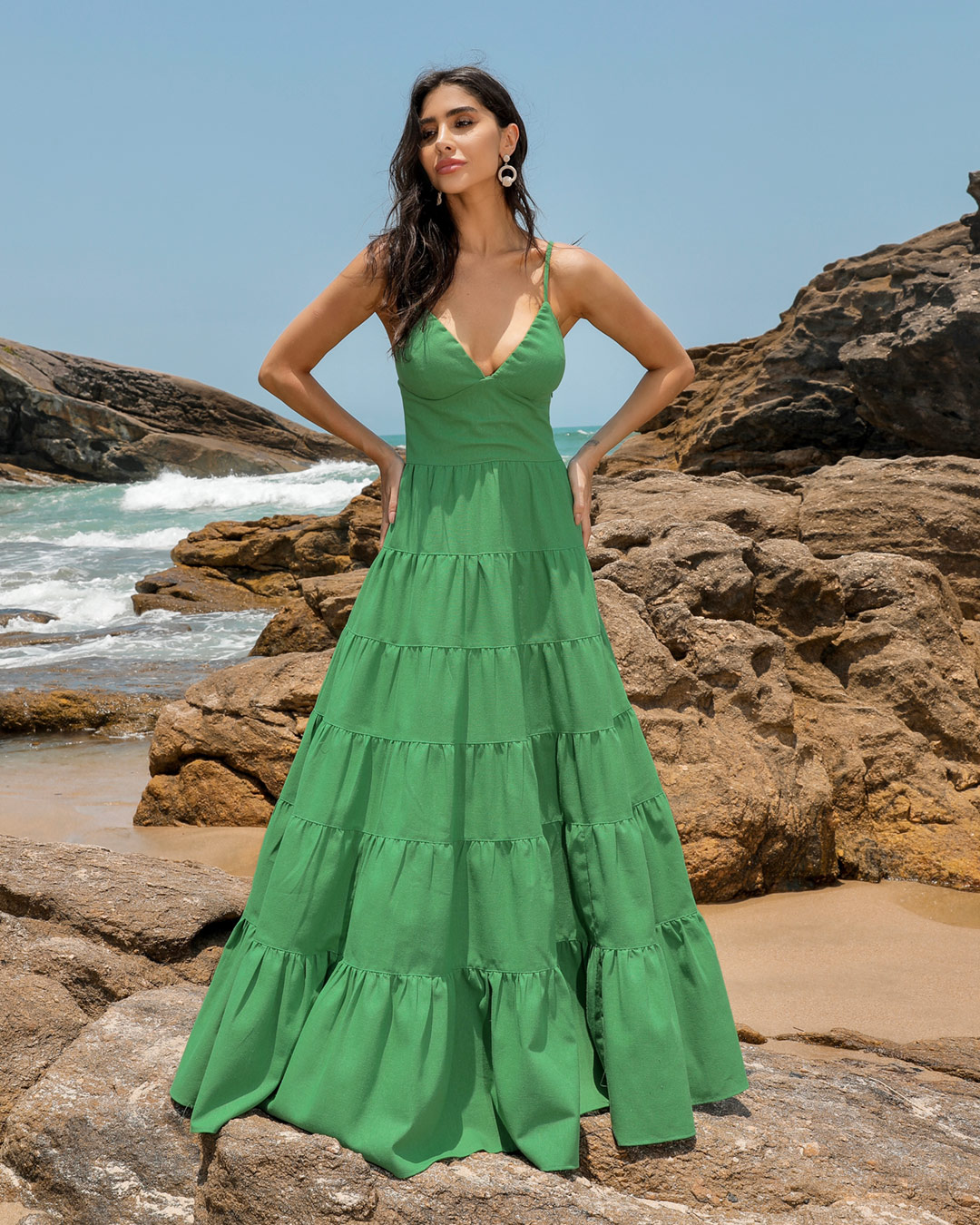 Fit You Vestido Dot Clothing Longo Camadas Verde 2154verde Dot Clothing 