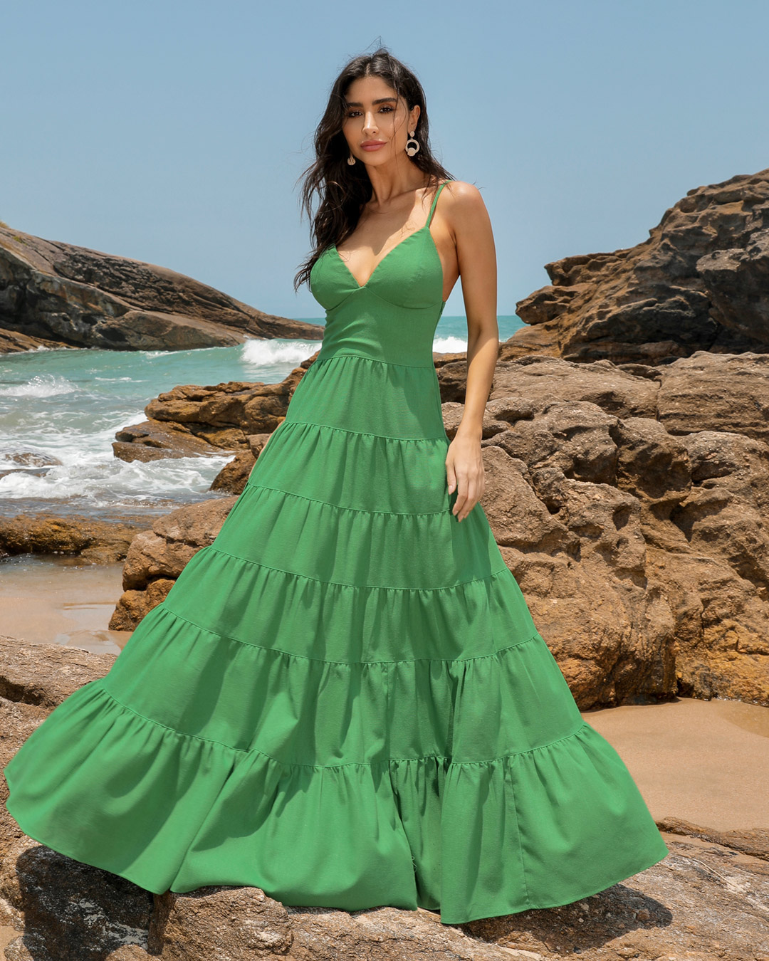 Dot Clothing - Vestido Dot Clothing Longo Camadas Verde - 2154VERDE