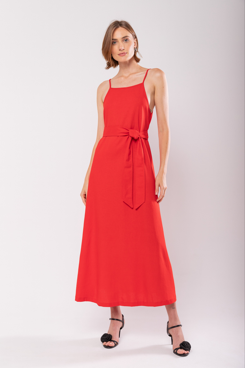 Hidrogênio - EVASÊ MIDI DRESS WITH SQUARE NECKLINE RED - 19876