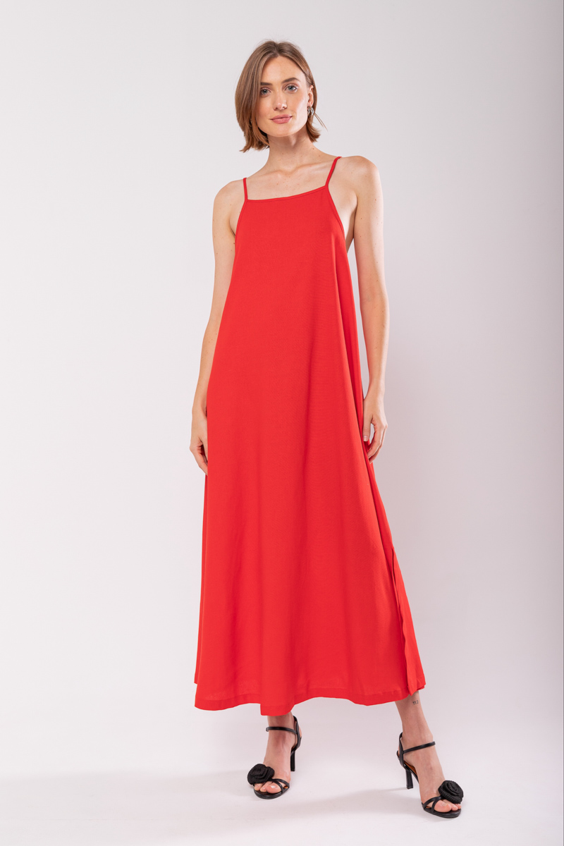 Hidrogênio - EVASÊ MIDI DRESS WITH SQUARE NECKLINE RED - 19876