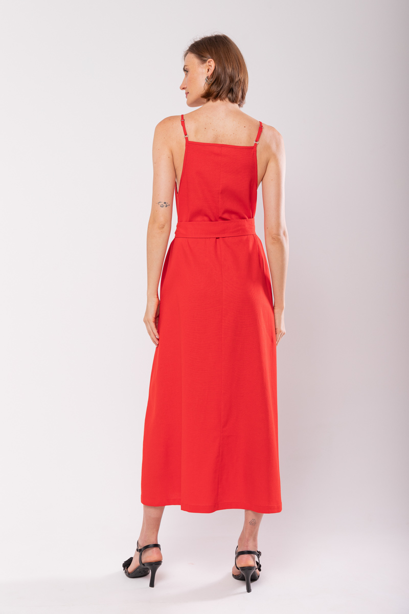 Hidrogênio - EVASÊ MIDI DRESS WITH SQUARE NECKLINE RED - 19876