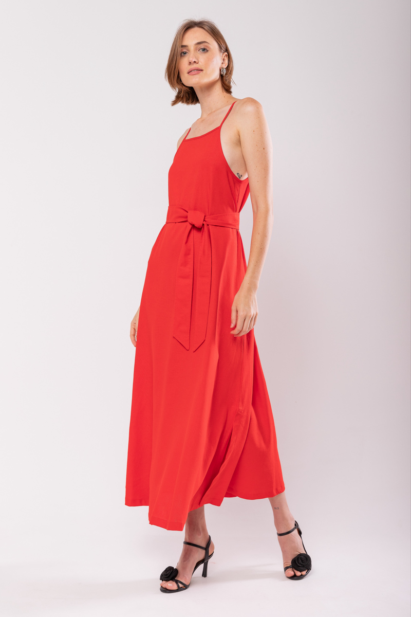 Hidrogênio - EVASÊ MIDI DRESS WITH SQUARE NECKLINE RED - 19876