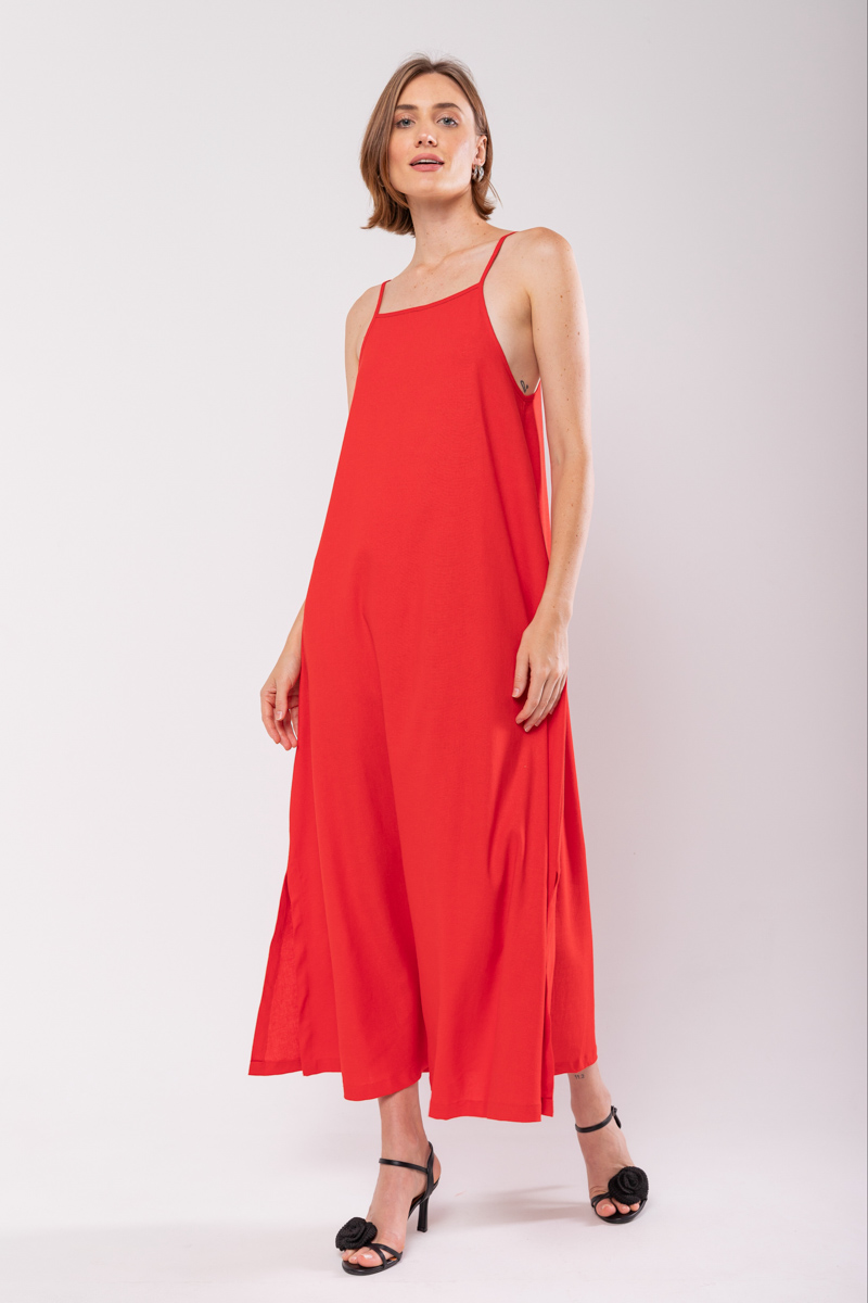 Hidrogênio - EVASÊ MIDI DRESS WITH SQUARE NECKLINE RED - 19876