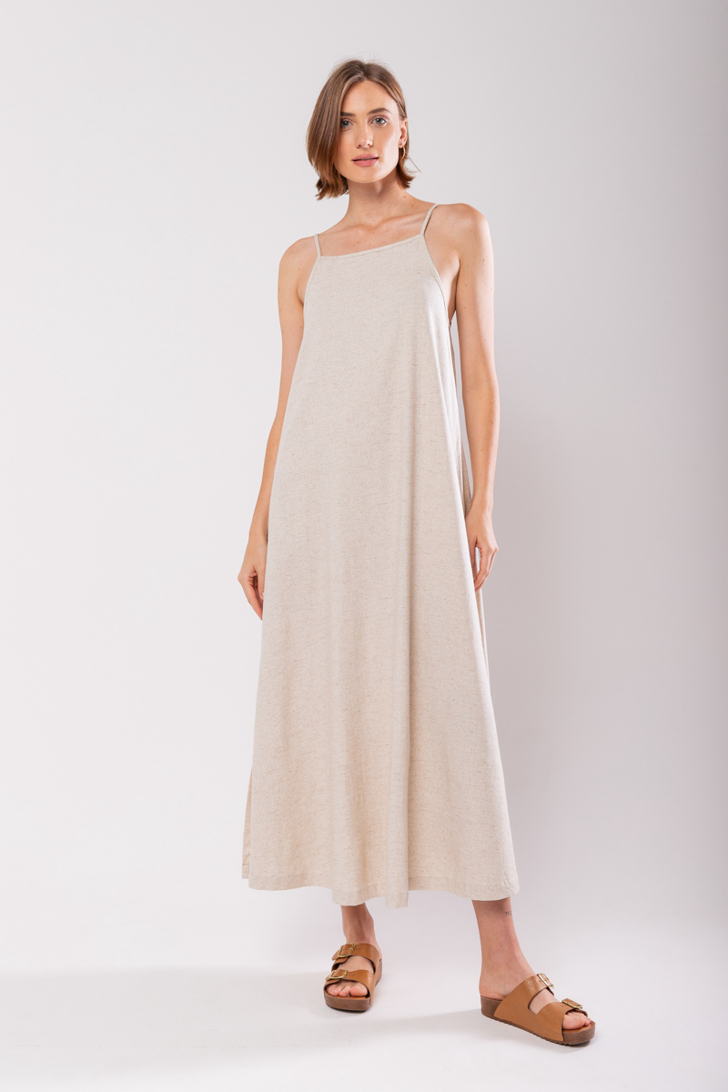 Hidrogênio - EVASE MIDI DRESS WITH SQUARE NECKLINE BEIGE - 19876