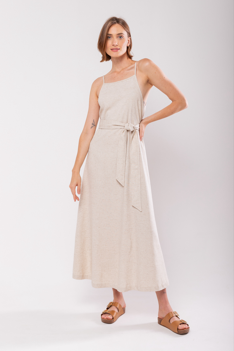 Hidrogênio - EVASE MIDI DRESS WITH SQUARE NECKLINE BEIGE - 19876