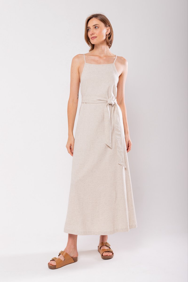 Hidrogênio - EVASE MIDI DRESS WITH SQUARE NECKLINE BEIGE - 19876