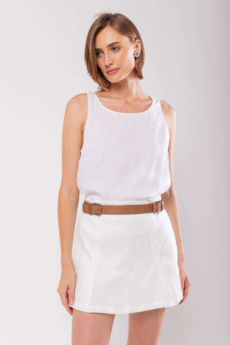 Hidrogênio - SHORTS SKIRT WITH PLEAS AND LINEN POCKET OFF WHITE - 19884