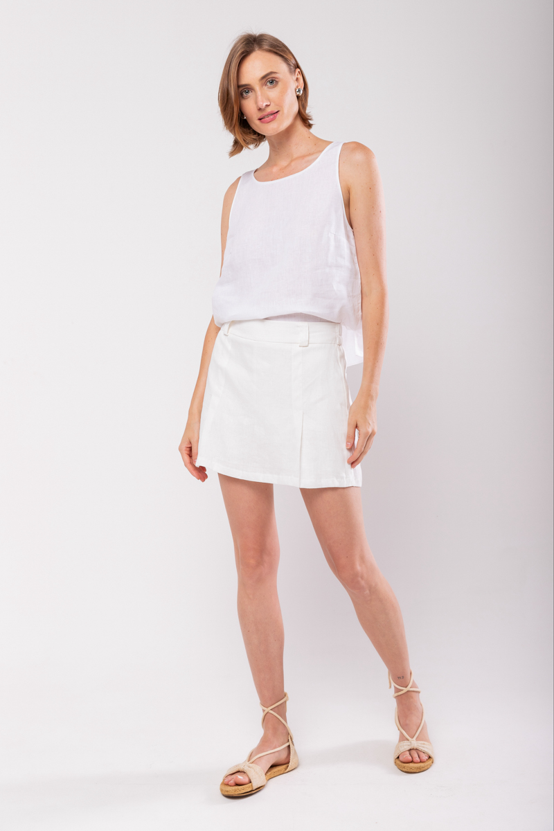 Hidrogênio - SHORTS SKIRT WITH PLEAS AND LINEN POCKET OFF WHITE - 19884