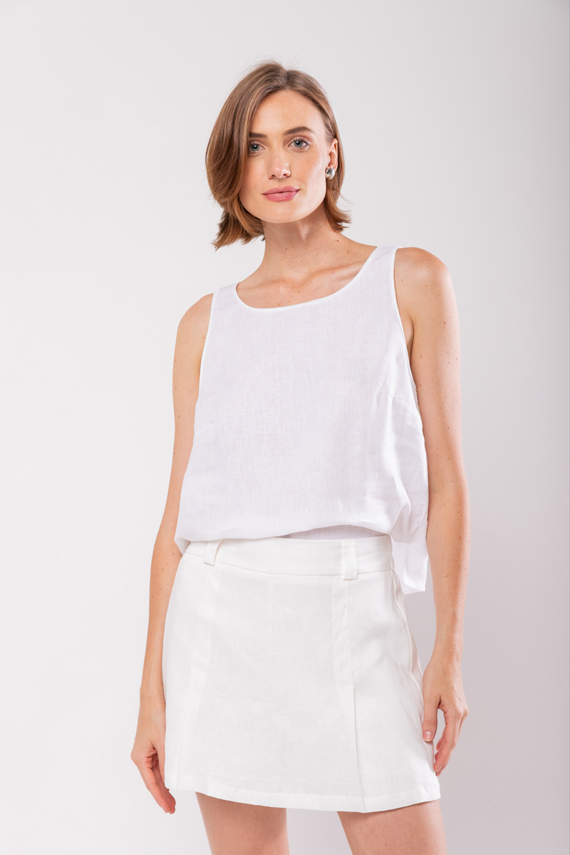 Hidrogênio - SHORTS SKIRT WITH PLEAS AND LINEN POCKET OFF WHITE - 19884