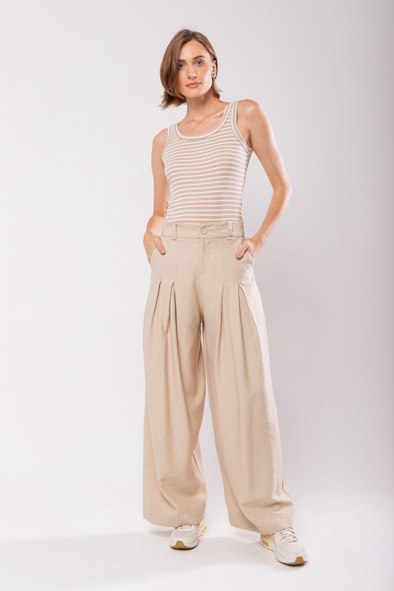 Hidrogênio - PANTALON PANTS WITH TWO PLEASTS MARIANNE BEIGE - 19769