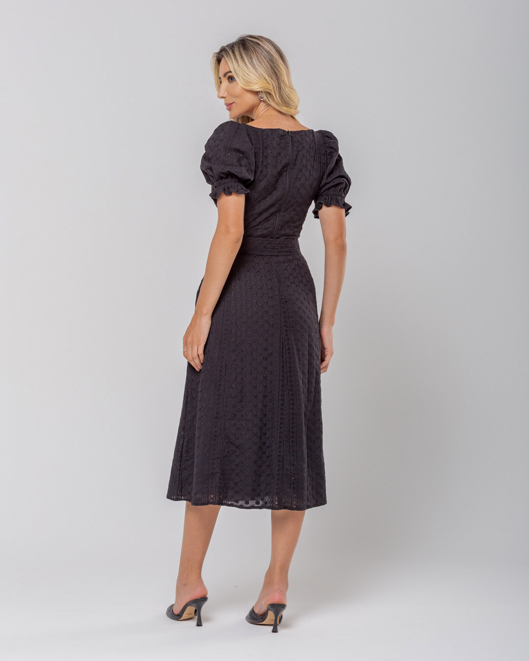 Miss Misses - Miss Misses Midi Princess Sleeve Dress With Sash Black - 54130PRETO