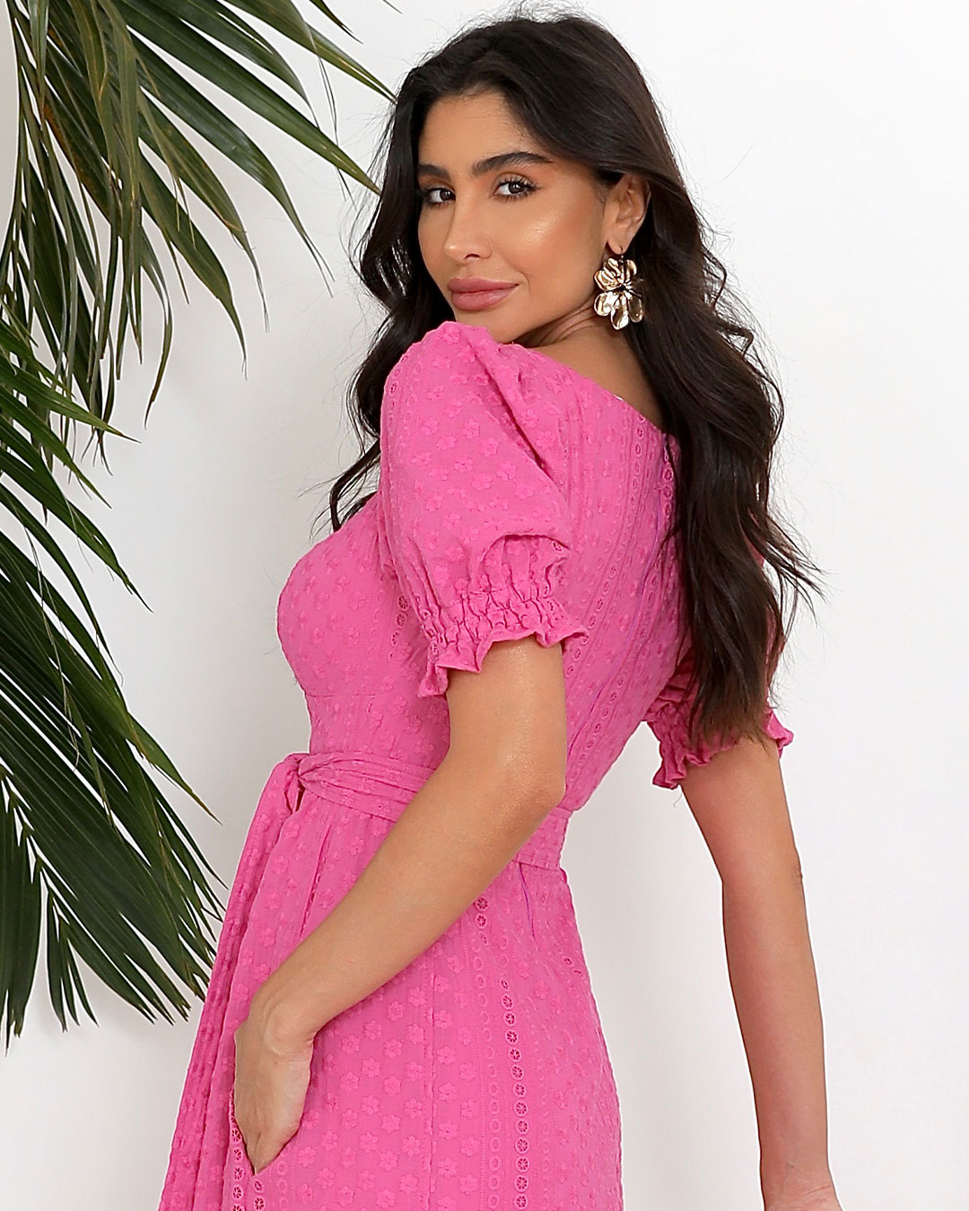 Miss Misses - Miss Misses Midi Princess Sleeve Dress With Pink Sash - 54130ROSA