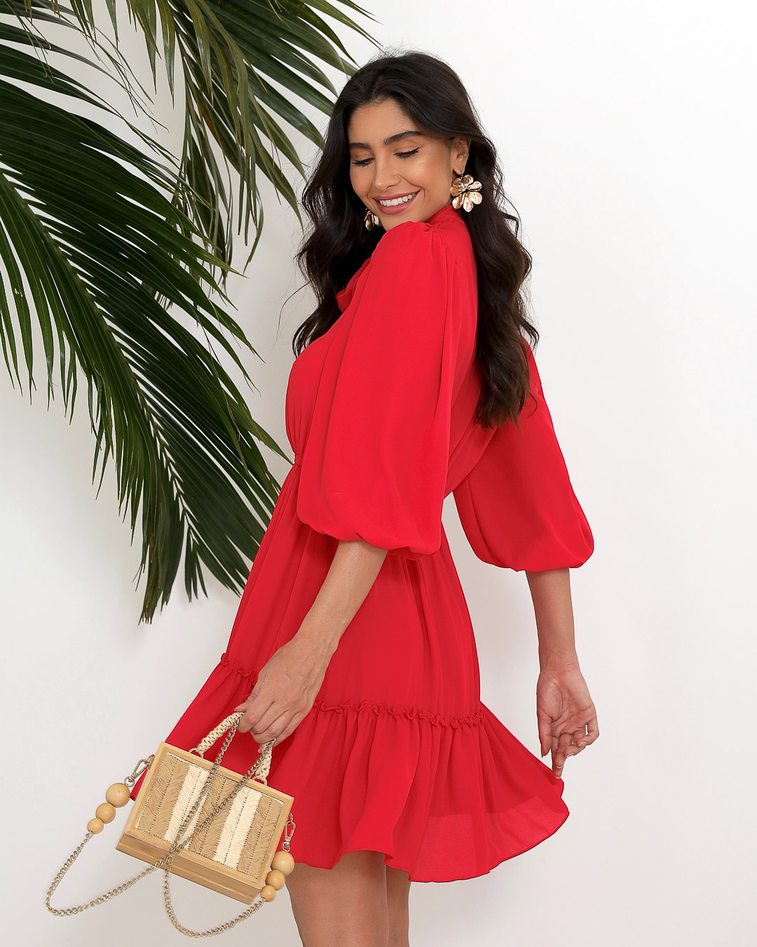 Miss Misses - Dress Miss Misses Crepe Puff Sleeve Frill Red - 54098VERMELHO