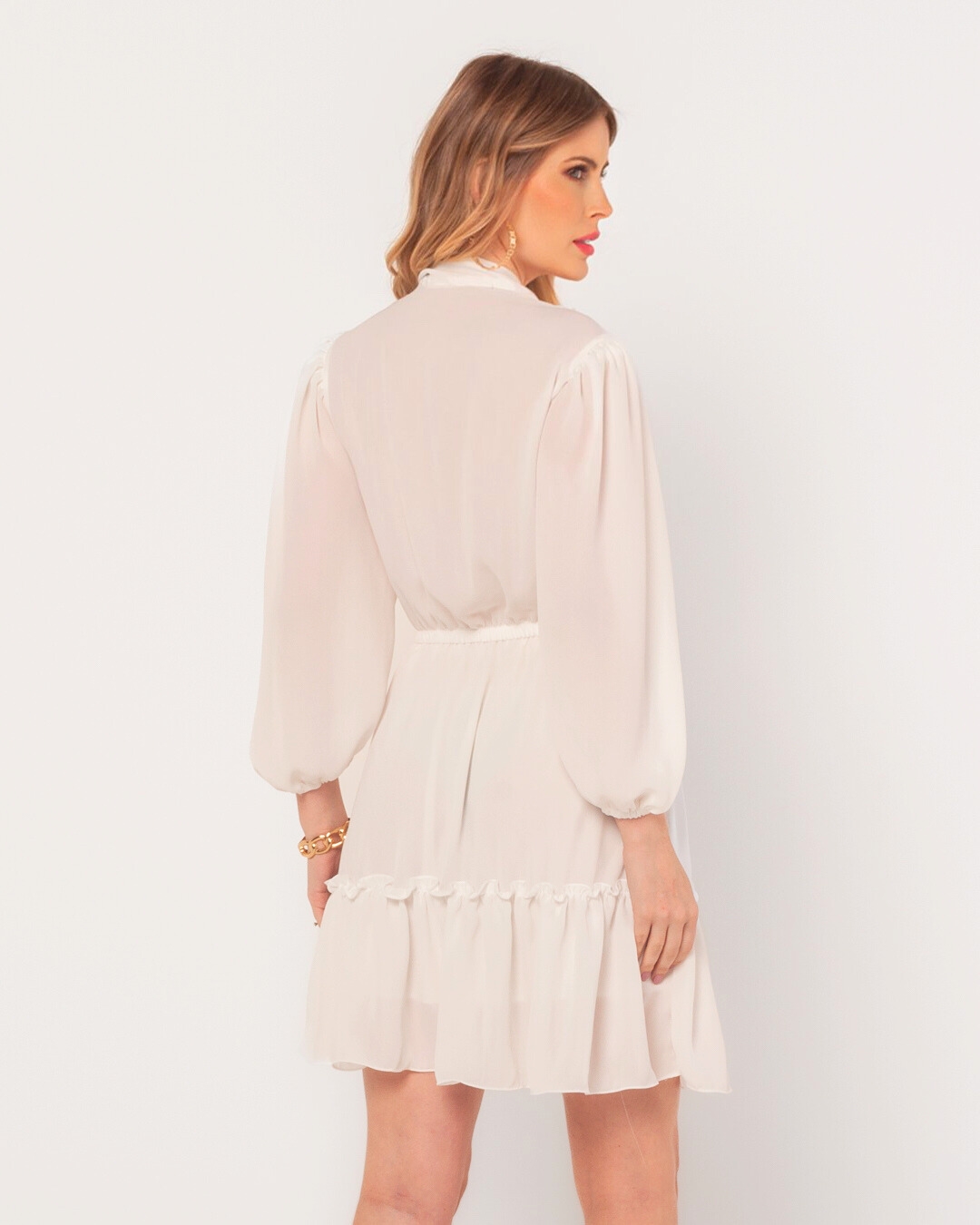 Miss Misses - Dress Miss Misses Crepe Puff Sleeve frill Off White - 54098OFF