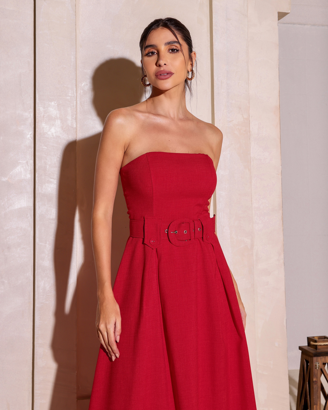 Dot Clothing - Vestido Dot Clothing Midi com Cinto Vermelho - 2173VERMELHO