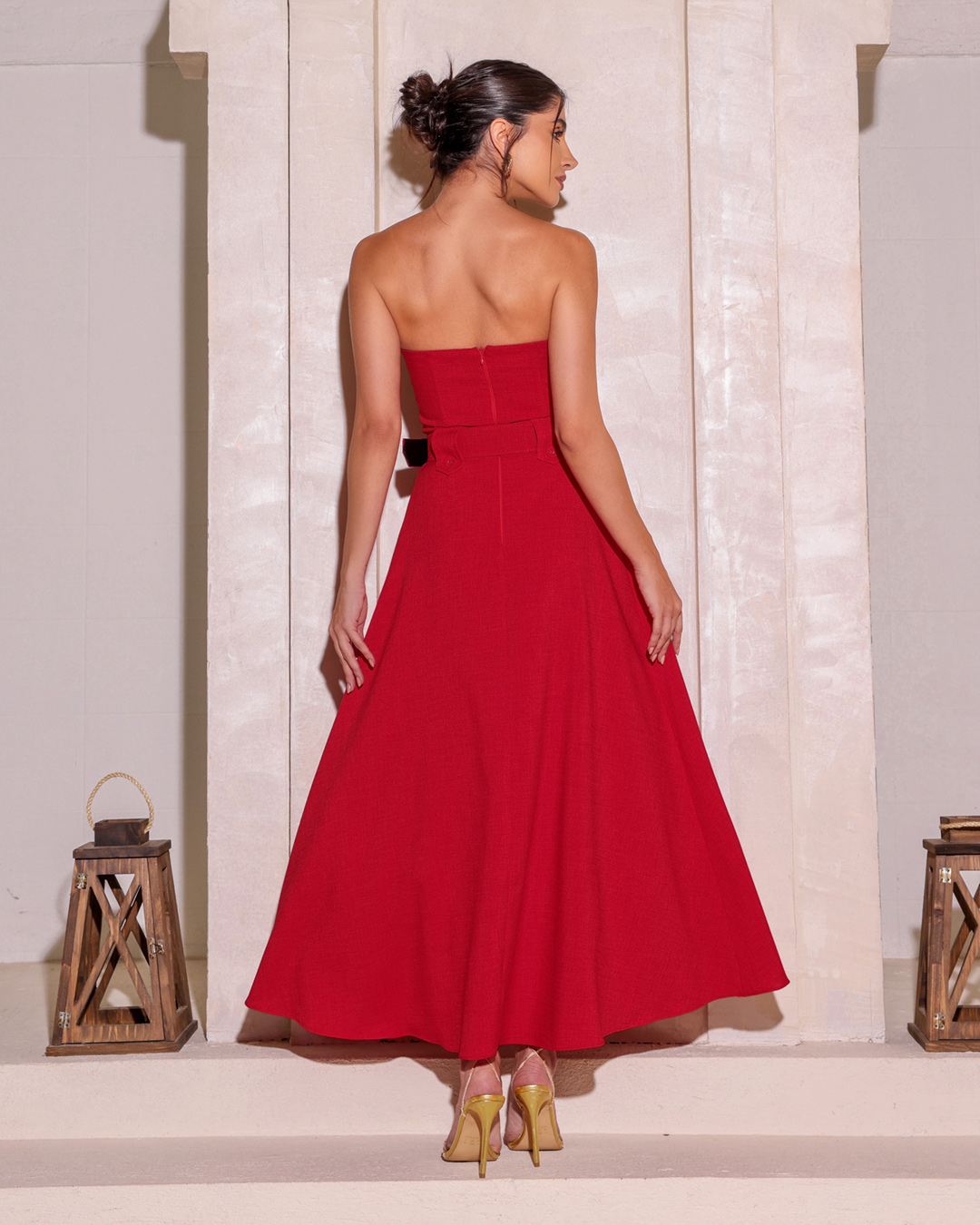 Dot Clothing - Vestido Dot Clothing Midi com Cinto Vermelho - 2173VERMELHO