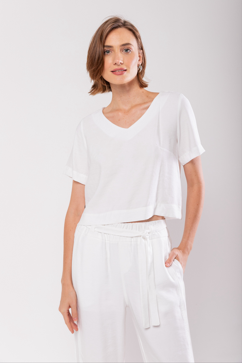 Hidrogênio - BLUSA ALFAIATARIA COM DECOTE V OFF WHITE - 19823