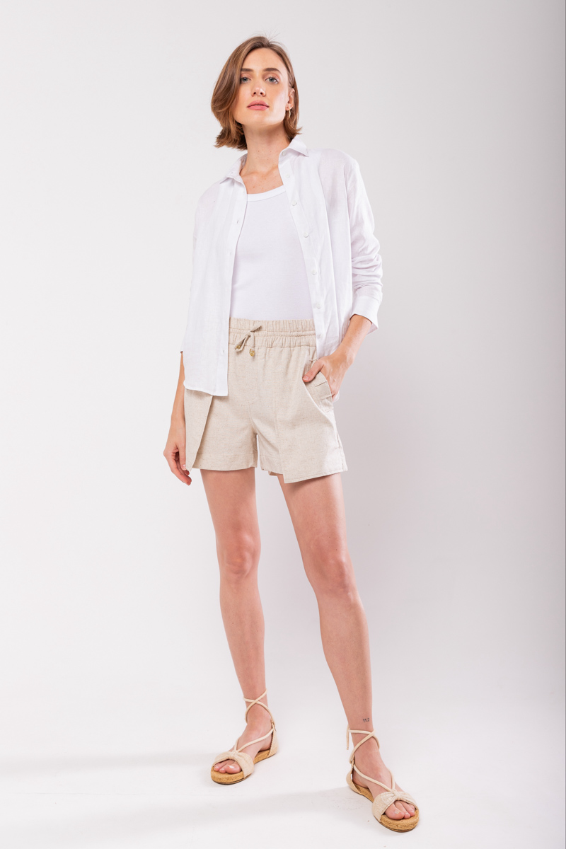 Hidrogênio - LINEN MIXED BERMUDA WITH BEIGE ELASTIC WAIST ORIGIN - 19871