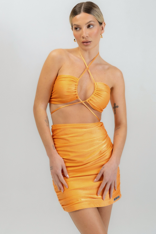 Labellamafia - Set Top and Skirt Mesh Fashion Summer Orange Labellamafia - 31384