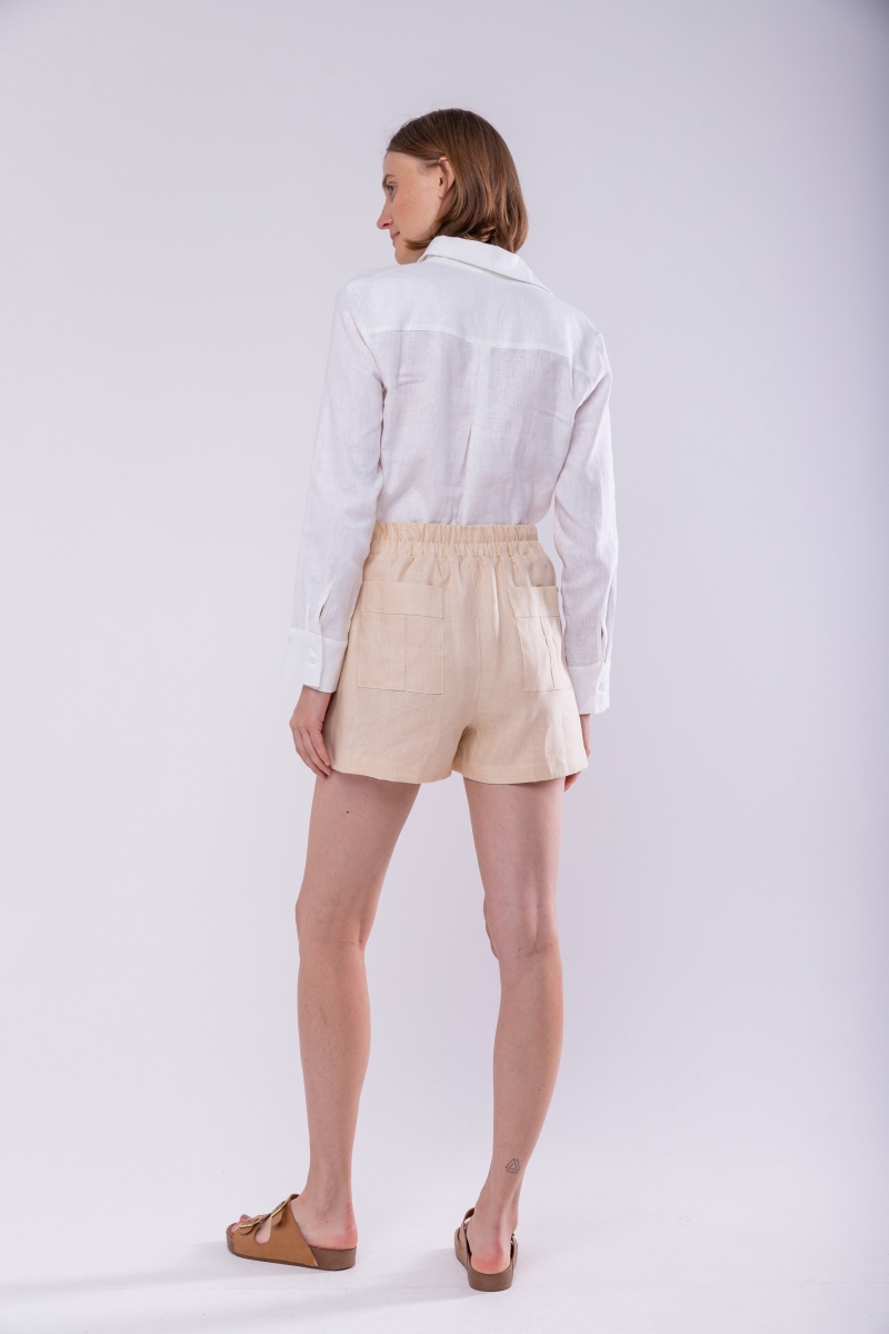 Hidrogênio - LINEN SKIRT SHORTS WITH TIE AND PANACOTA POCKET - 19885