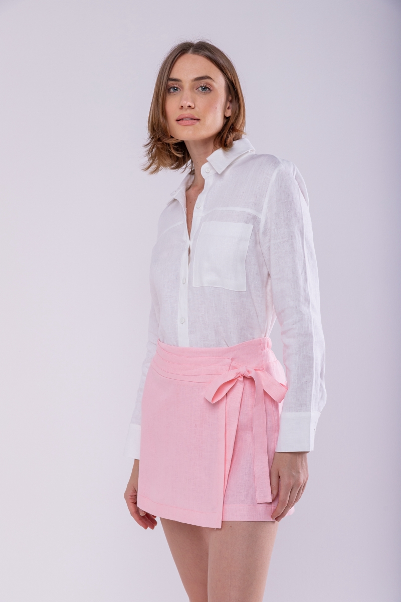 Hidrogênio - LINEN SKIRT SHORTS WITH TIE AND GLOSSY POCKET - 19885