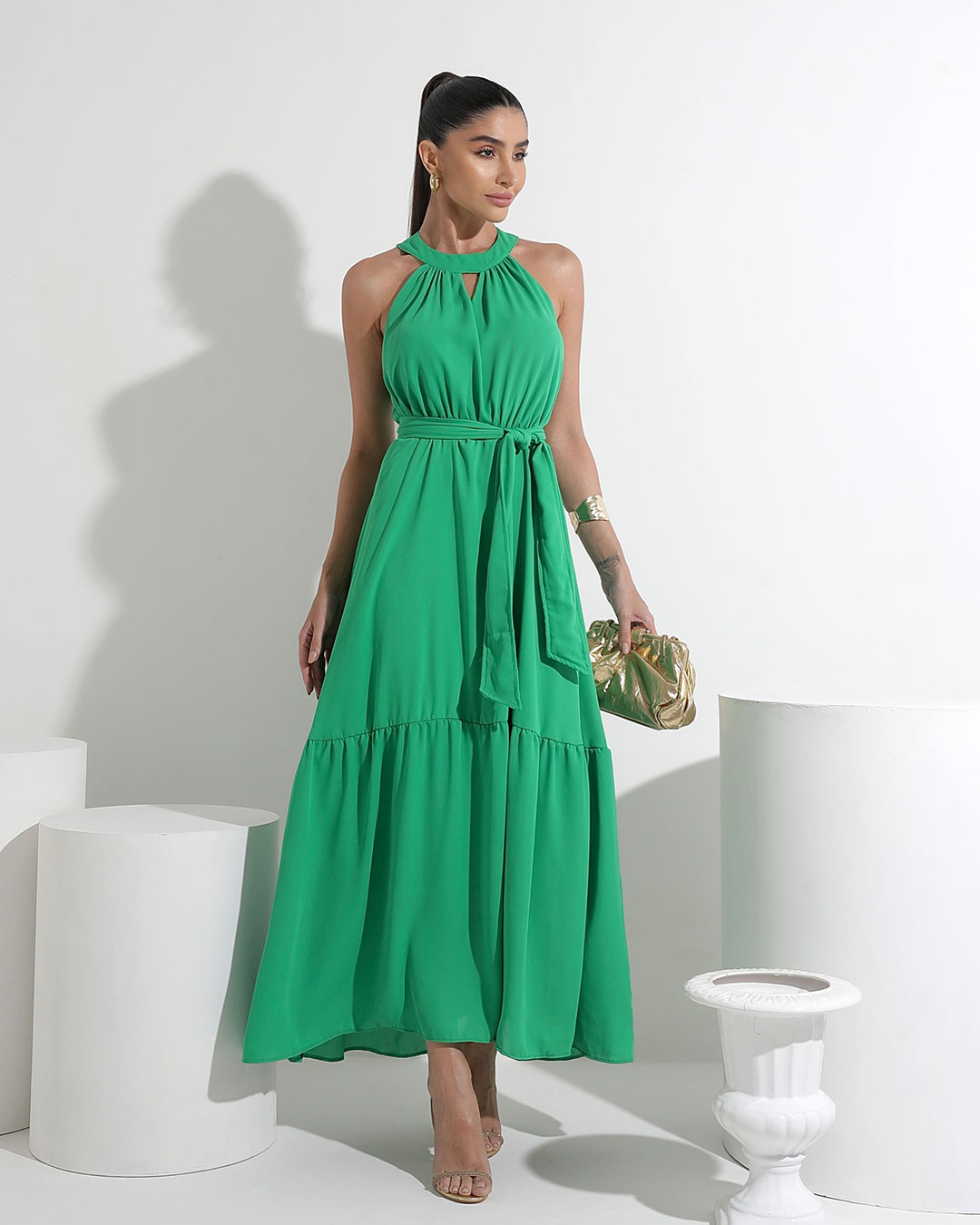 Miss Misses - Dress Miss Misses Midi Plain Chiffon Green - 54182023