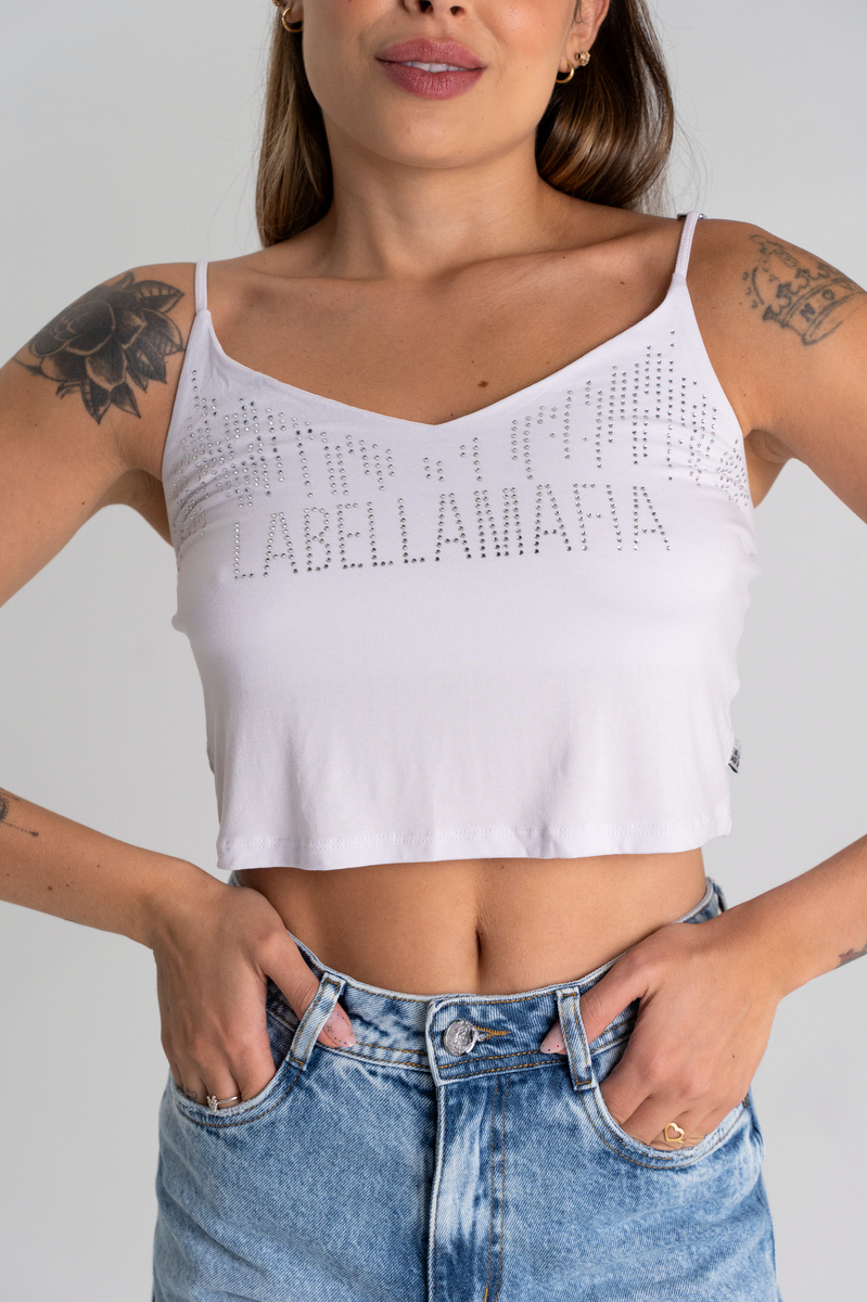 Labellamafia - Cropped Mesh Fashion Party White Labellamafia - 31767
