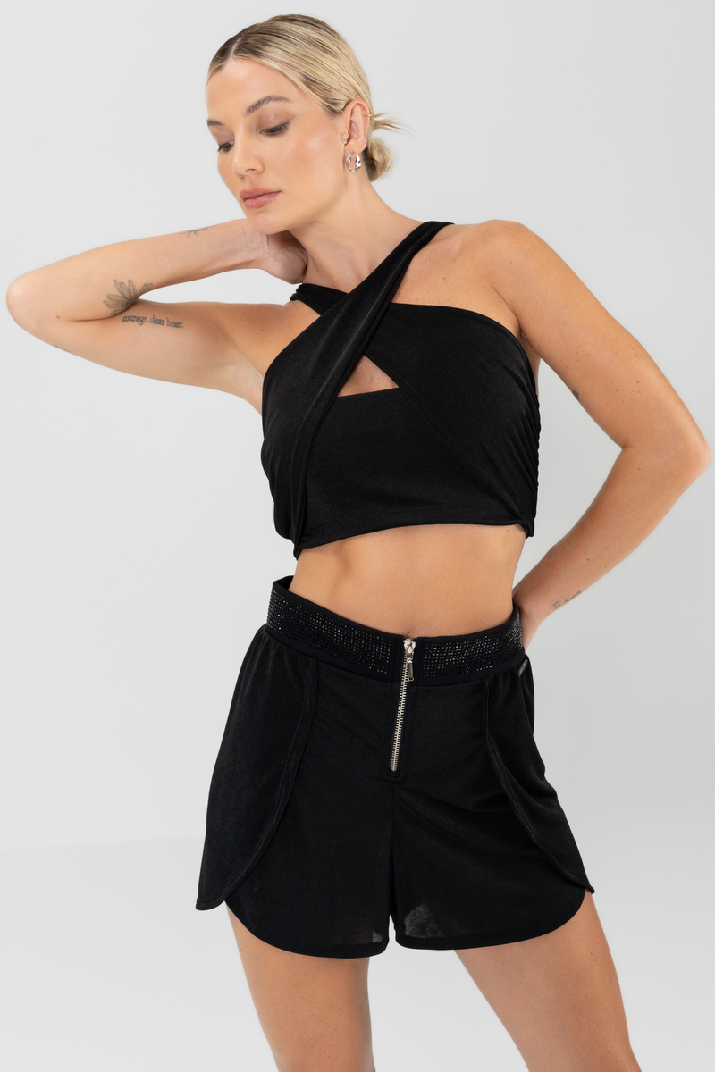 Labellamafia - Conjunto Cropped e Shorts Malha Involve Preto Labellamafia - 29772