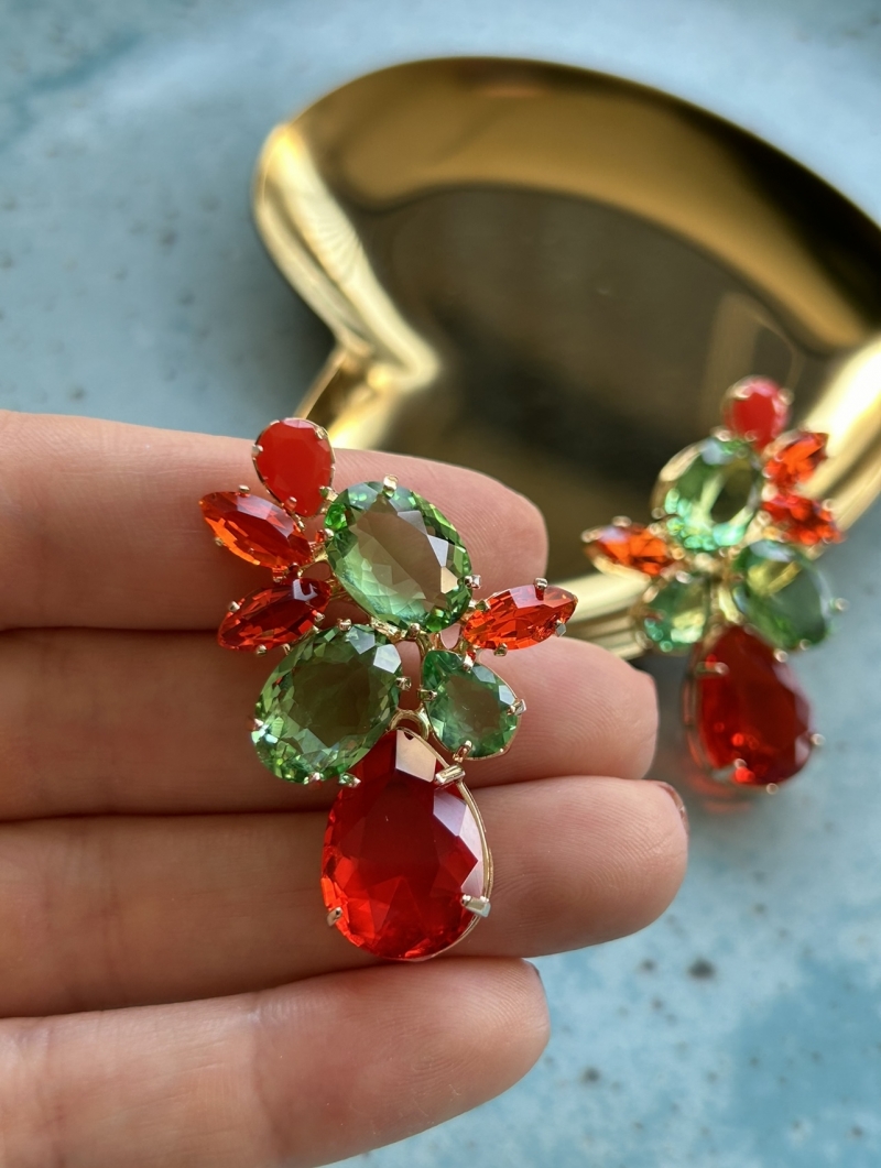 Mikabe - Orange and Green Crystal Party Earring - MK1693