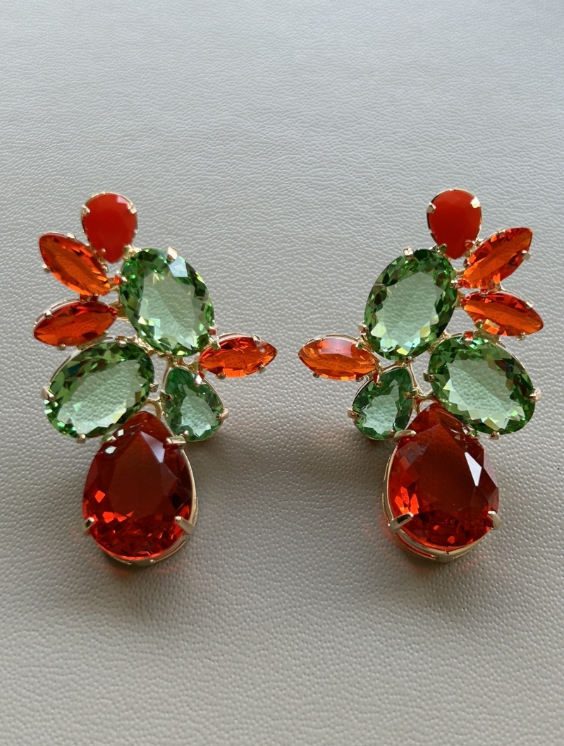 Mikabe - Orange and Green Crystal Party Earring - MK1693