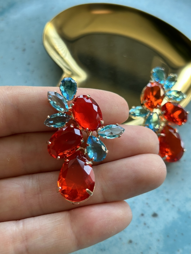 Mikabe - Orange and Blue Crystal Party Earring - MK1694