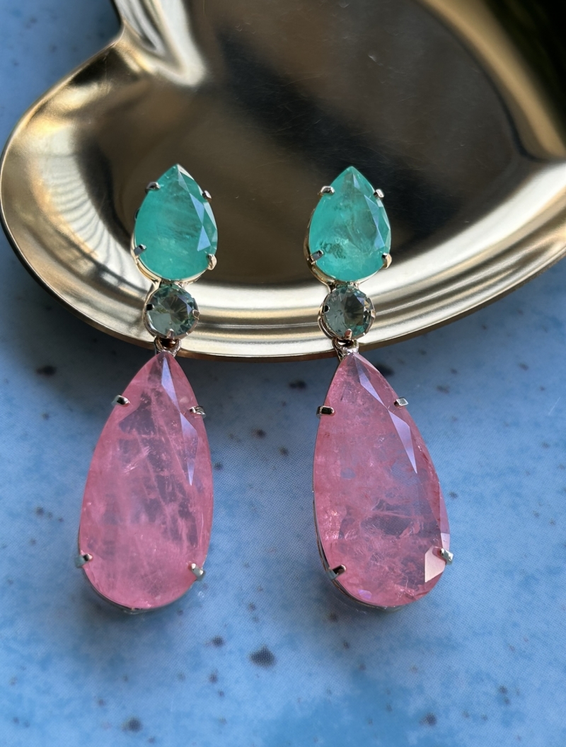 Mikabe - Fusion Tourmaline and Morganite Drops Party Earring - MK1695