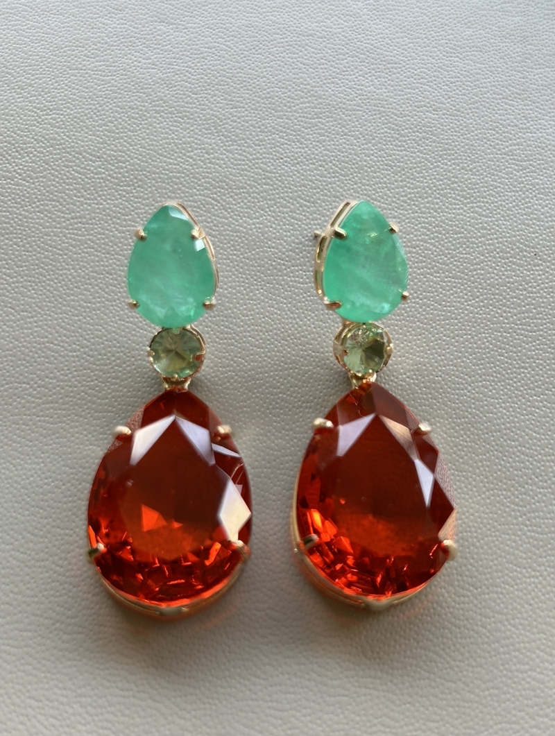 Mikabe - Tourmaline and Orange Fusion Drops Party Earring - MK1696