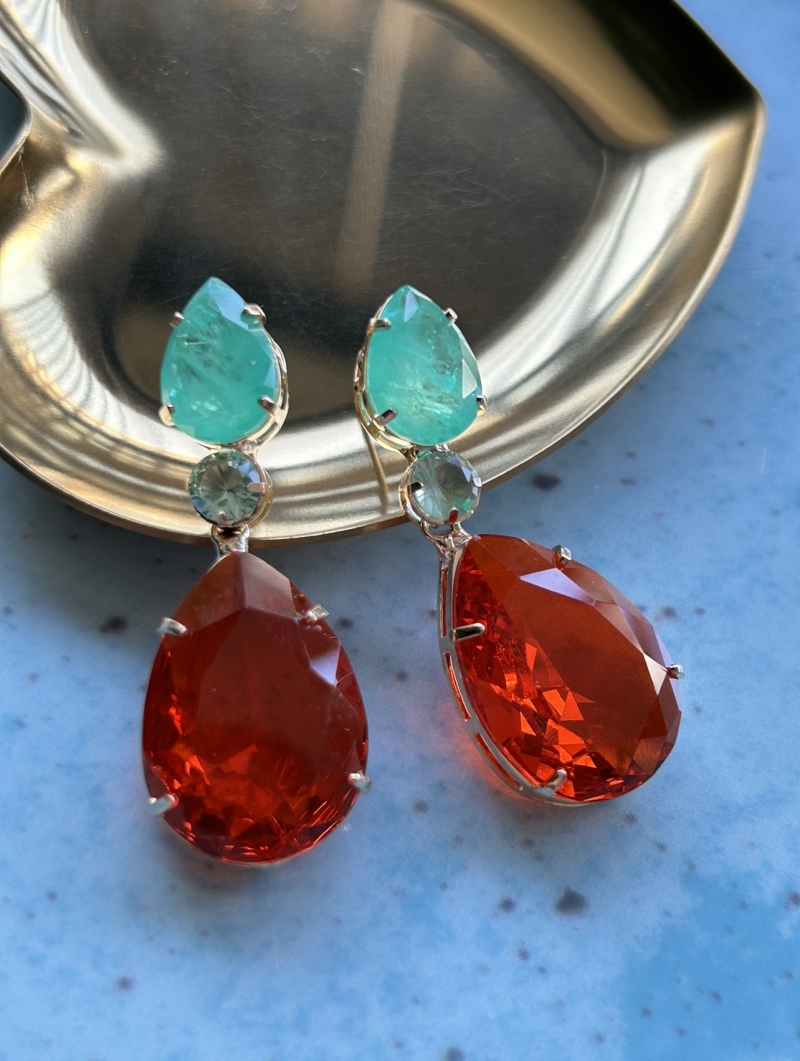 Mikabe - Tourmaline and Orange Fusion Drops Party Earring - MK1696