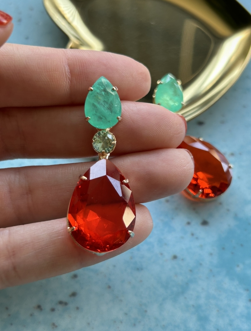 Mikabe - Tourmaline and Orange Fusion Drops Party Earring - MK1696