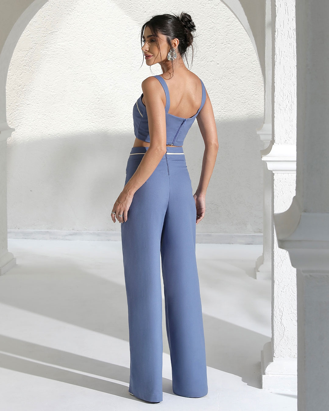 Miss Misses - Miss Misses Linen Pants With Blue Frizo Detail - 54190002