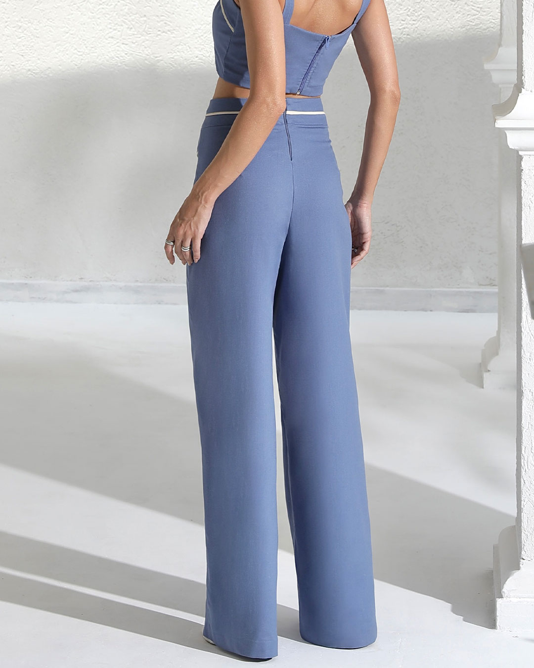 Miss Misses - Miss Misses Linen Pants With Blue Frizo Detail - 54190002