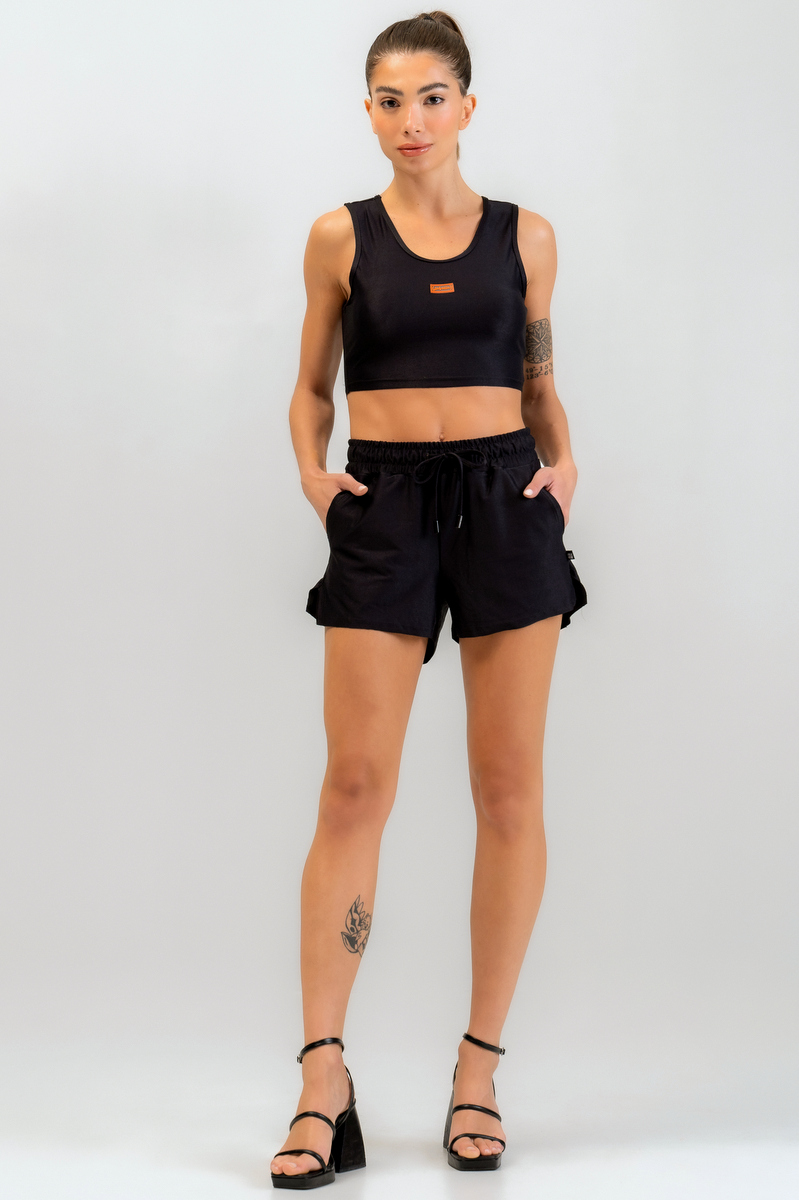 Labellamafia - Labellamafia Black Cropped Set and Casual Sport Shorts - 31522