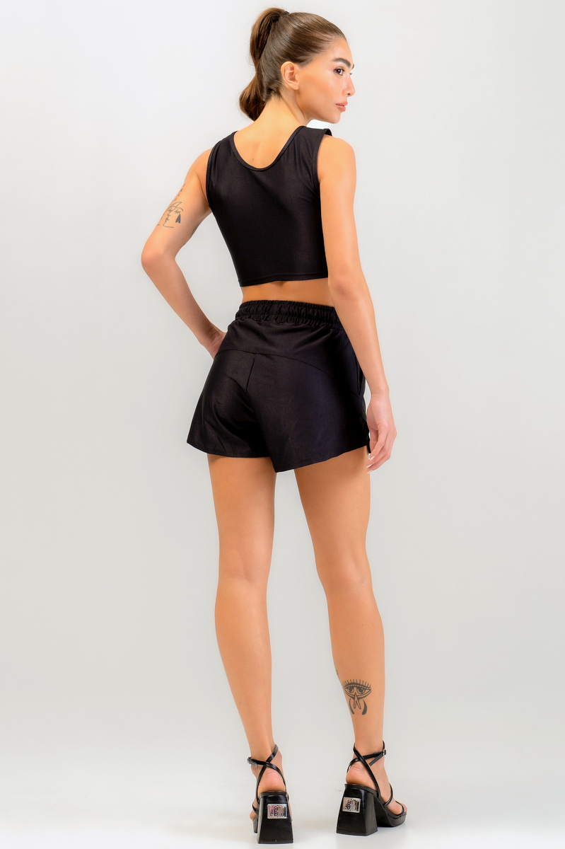 Labellamafia - Labellamafia Black Cropped Set and Casual Sport Shorts - 31522