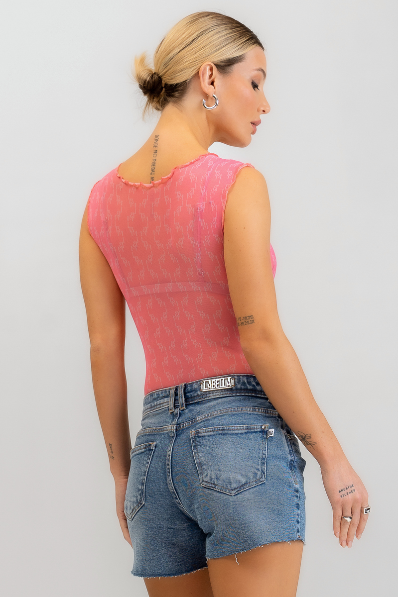 Labellamafia - Tulle Casual Sport Pink Bodysuit Labellamafia - 31501