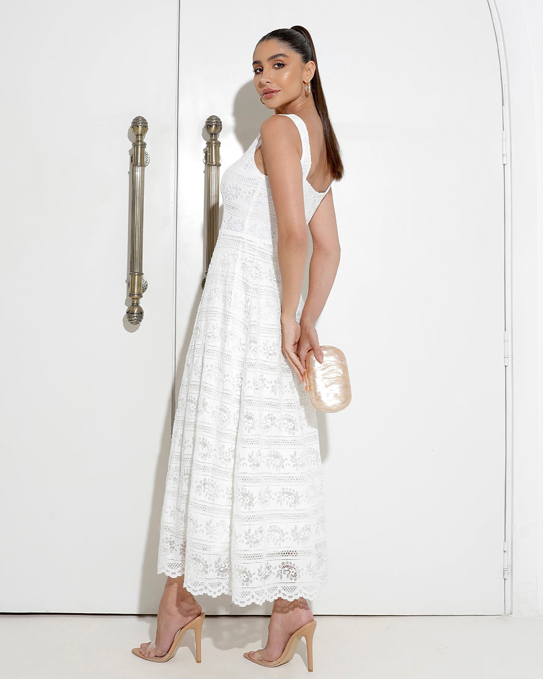 Miss Misses - Vestido Miss Misses Longo Renda Com Ziper Off White - 80512OFF