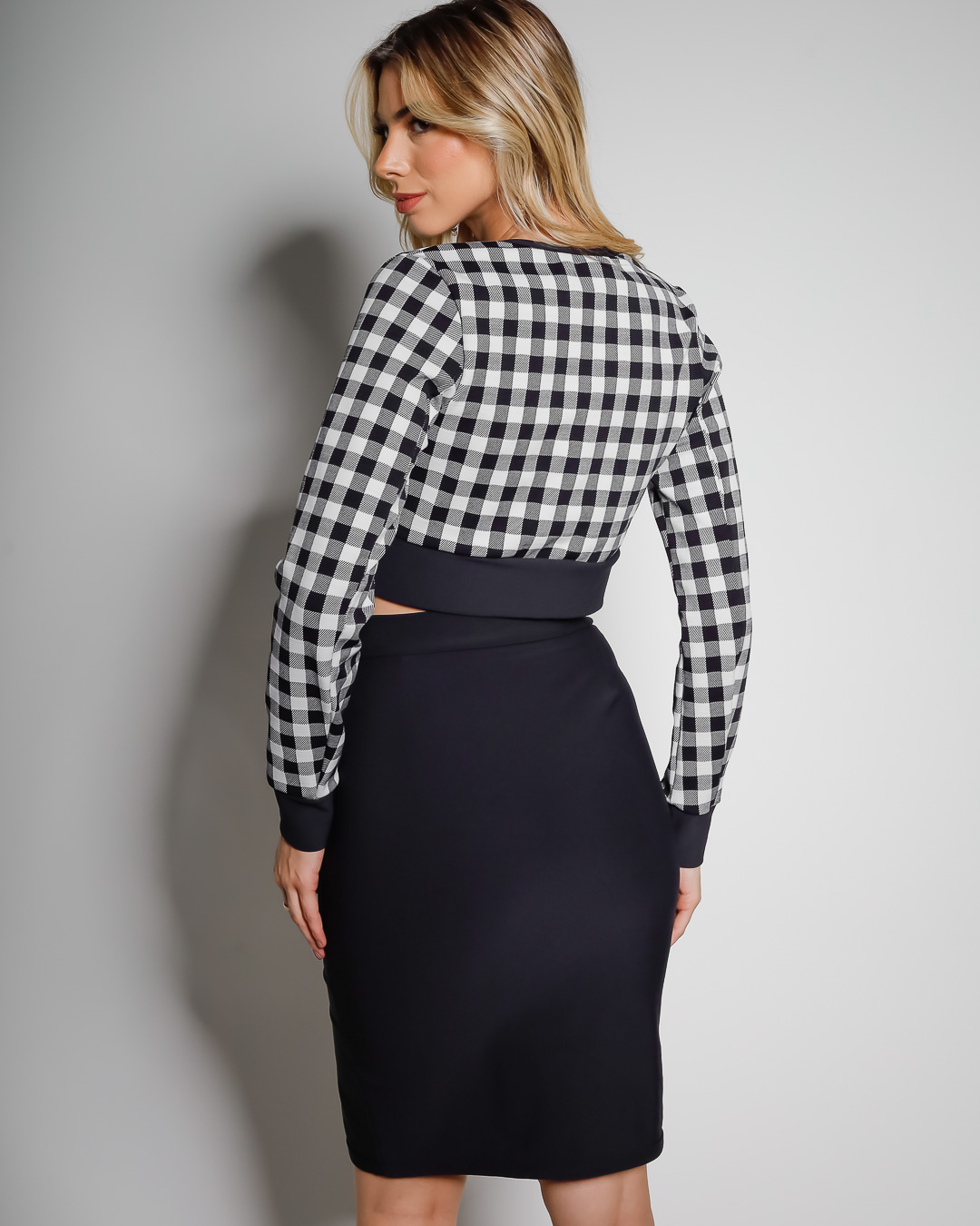 Miss Misses - Black Checkered Miss Misses Jacket - 19095PRETO